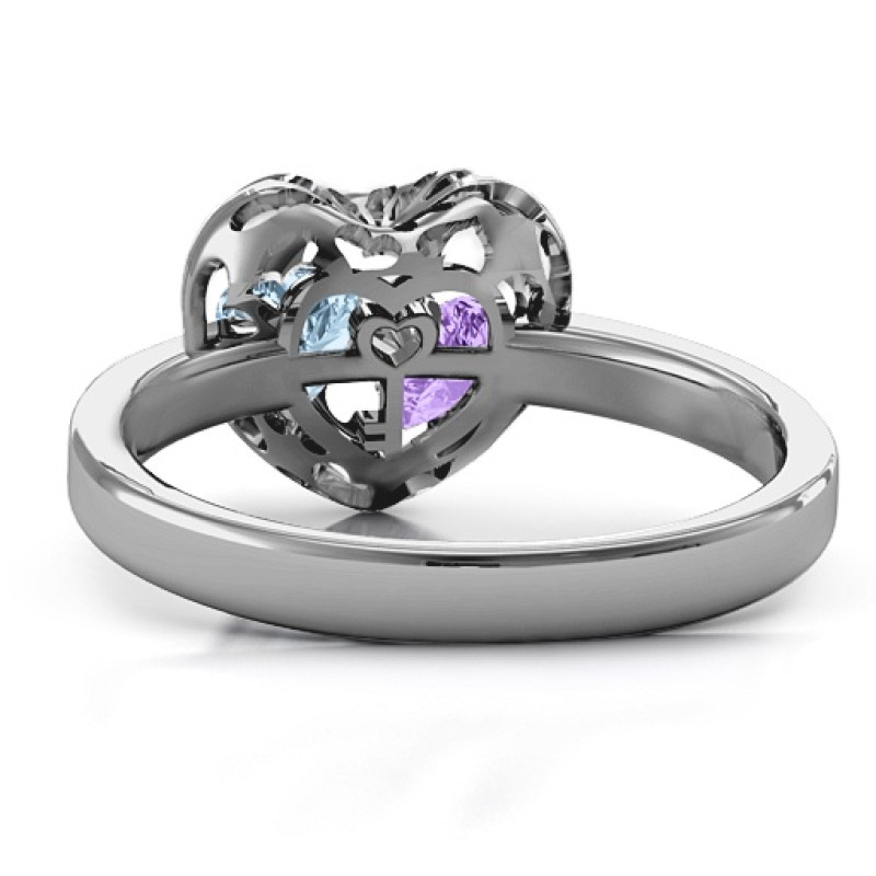 Encased in Love petite caged hearts ring with infinity band detail