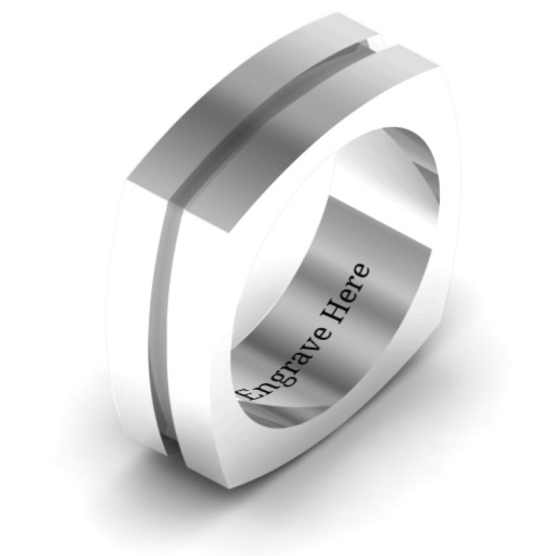 Fissure Grooved Square Men's Ring Fissure grooved square-shaped men's ring product image