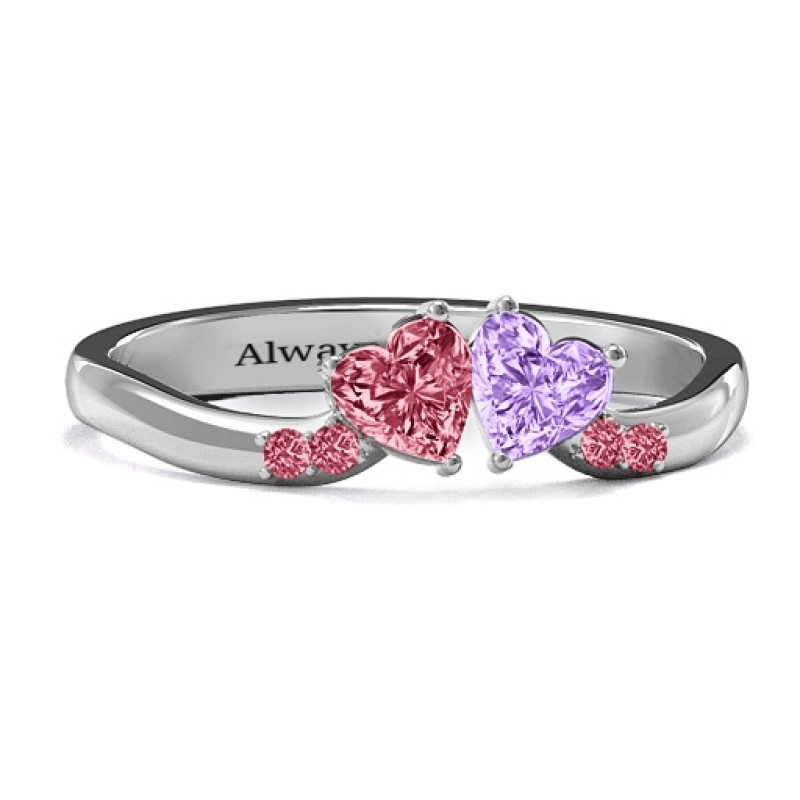 Follow Your Heart Personalised Birthstone Ring Follow Your Heart Ring with two heart-cut centre stones and round accent stones