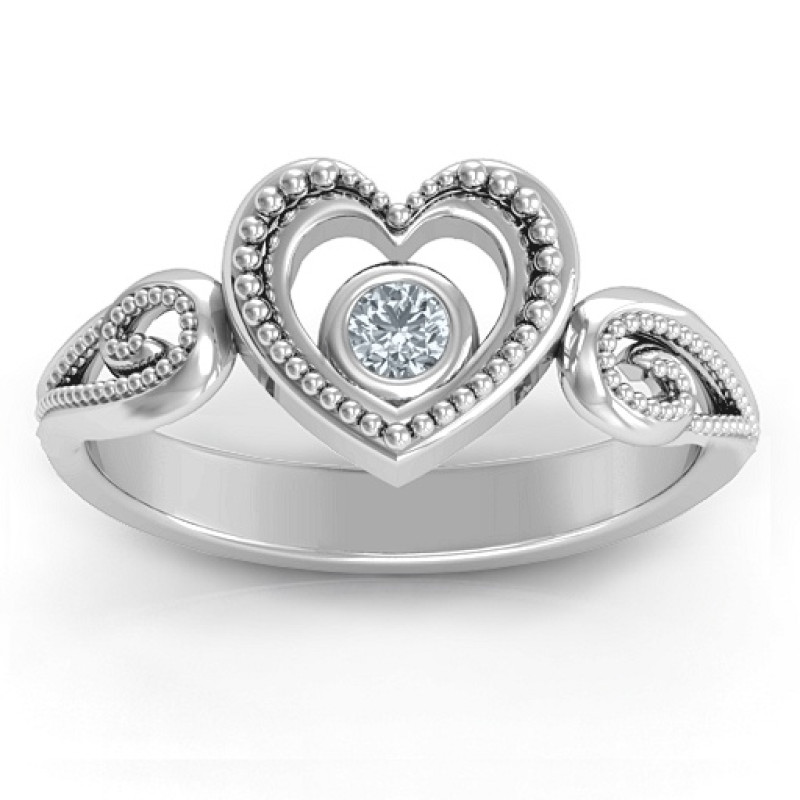For My Love Heart Birthstone Ring For My Love heart ring with a bezel-set centre stone