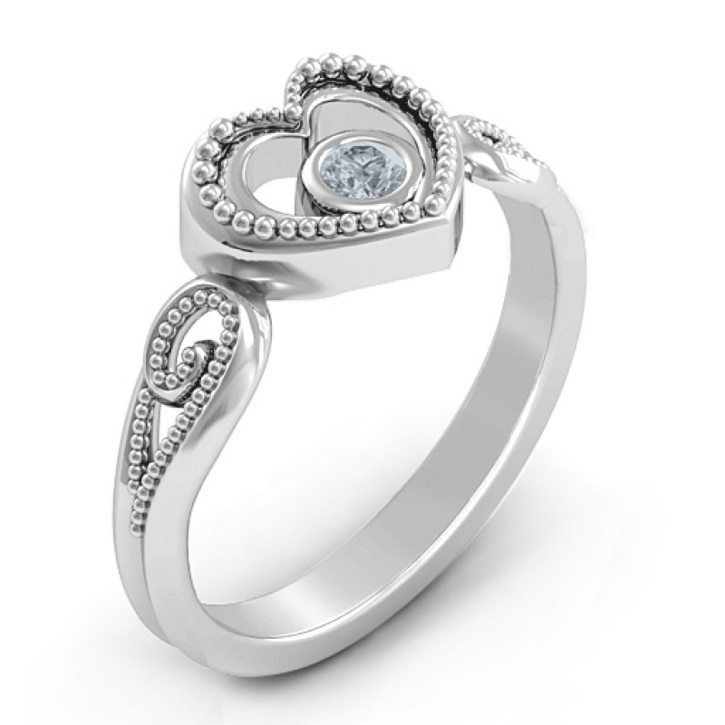 For My Love Heart Birthstone Ring For My Love heart ring with a bezel-set centre stone