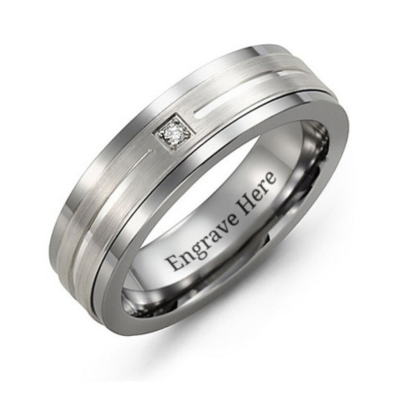 Gemstone Ring with Grooved Brushed Centre Gemstone ring with a grooved brushed centre and round stone