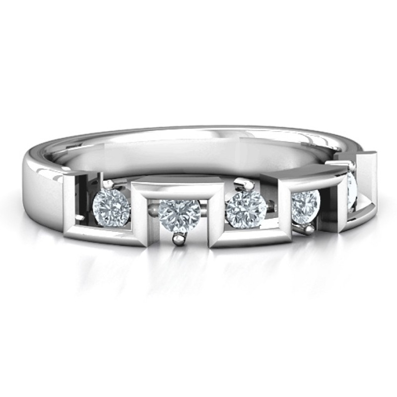 Geometric Fashion Band ring with five round stones