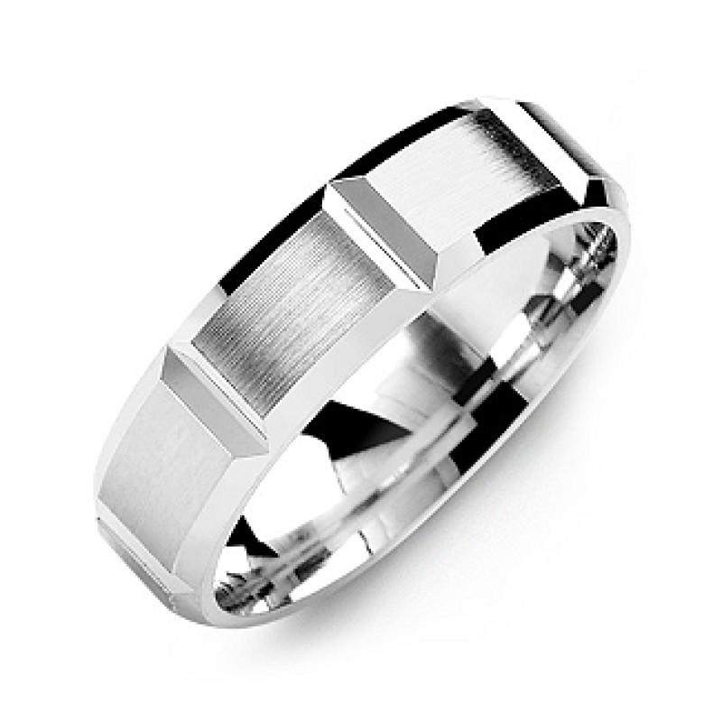 Grooved Men's Ring with Brushed Surface Grooved men's ring with brushed surface and polished bevelled edges