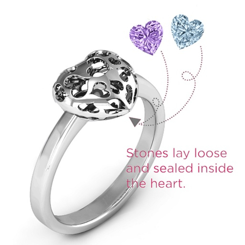Caged Hearts Ring with Infinity Band Heart cut-out petite caged hearts ring with infinity band