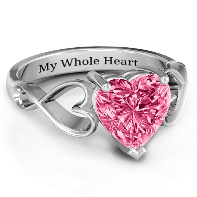Heart Stone Infinity Band Ring Heart-cut stone ring with open-heart infinity band