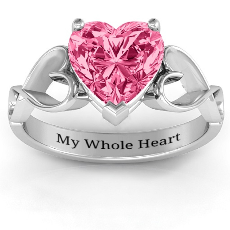 Heart Stone Infinity Band Ring Heart-cut stone ring with open-heart infinity band