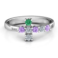 I Believe Side Cross Ring with seven round stones