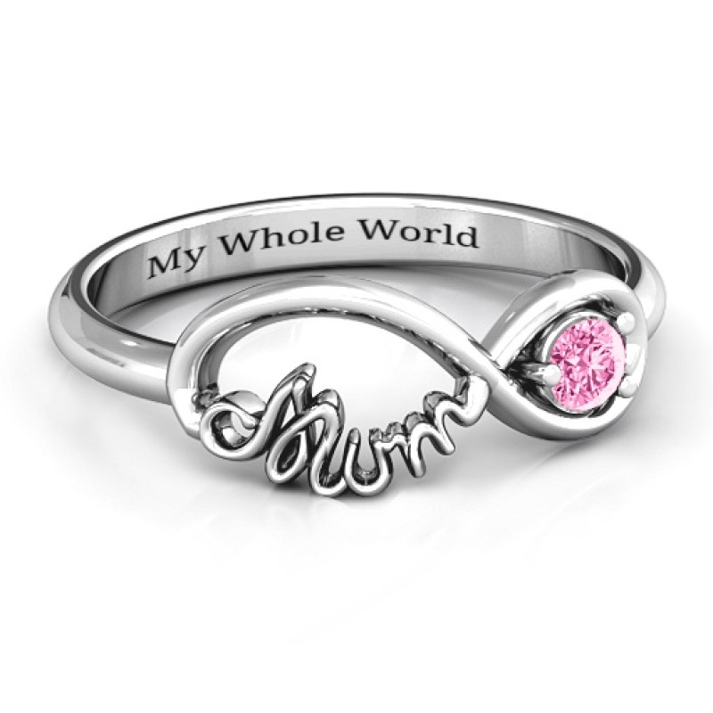 Infinite Bond Mum Ring with round stone and engravable band