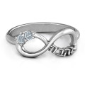 Infinity Ahava Ring with Two Stones Infinity Ahava Ring with Hebrew Ahava love motif and two round stones