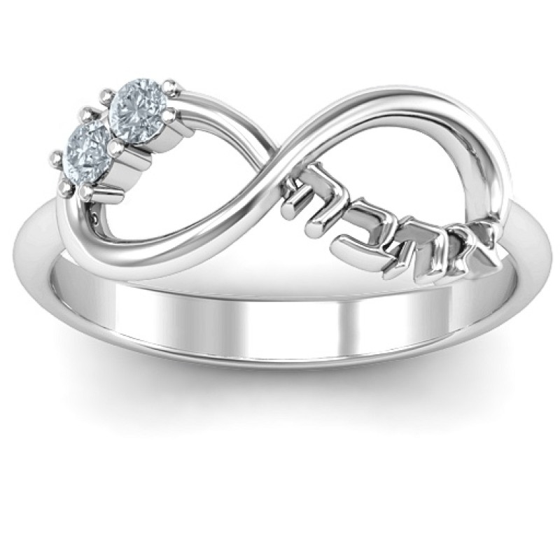 Infinity Ahava Ring view Infinity Ahava Ring with Hebrew Ahava love motif and two round stones