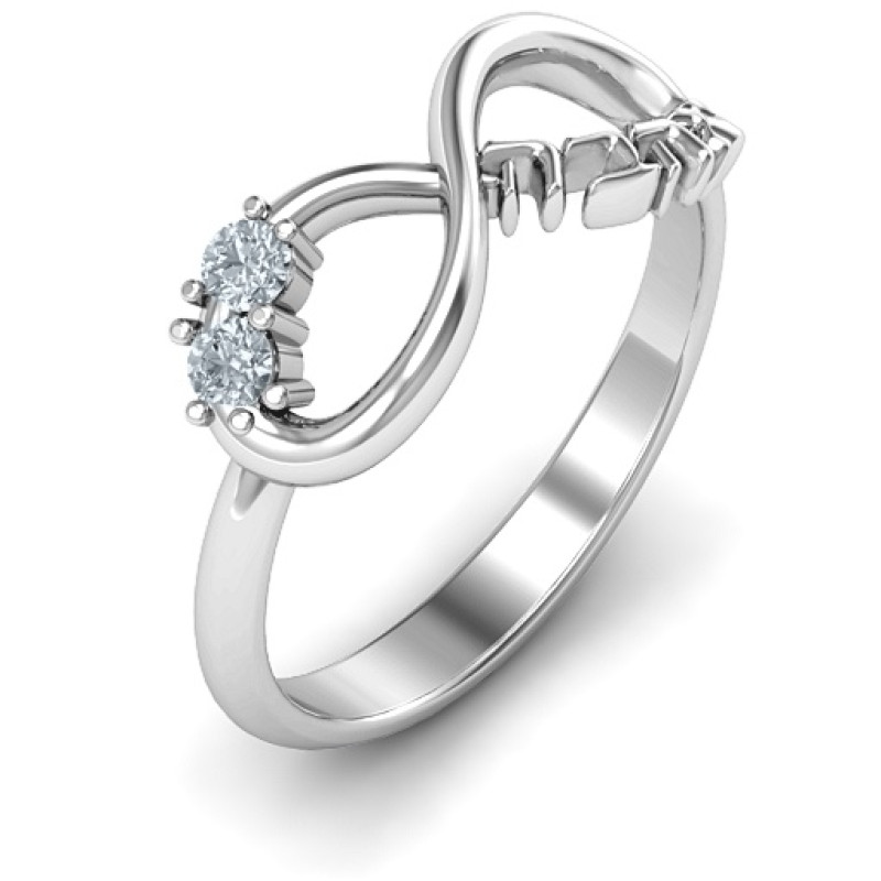 Infinity Ahava Ring view Infinity Ahava Ring with Hebrew Ahava love motif and two round stones