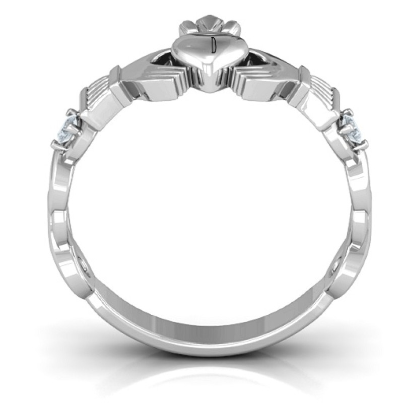 Infinity Claddagh Ring with Side Stones - Alternate View Infinity Claddagh ring with side stones, alternate view