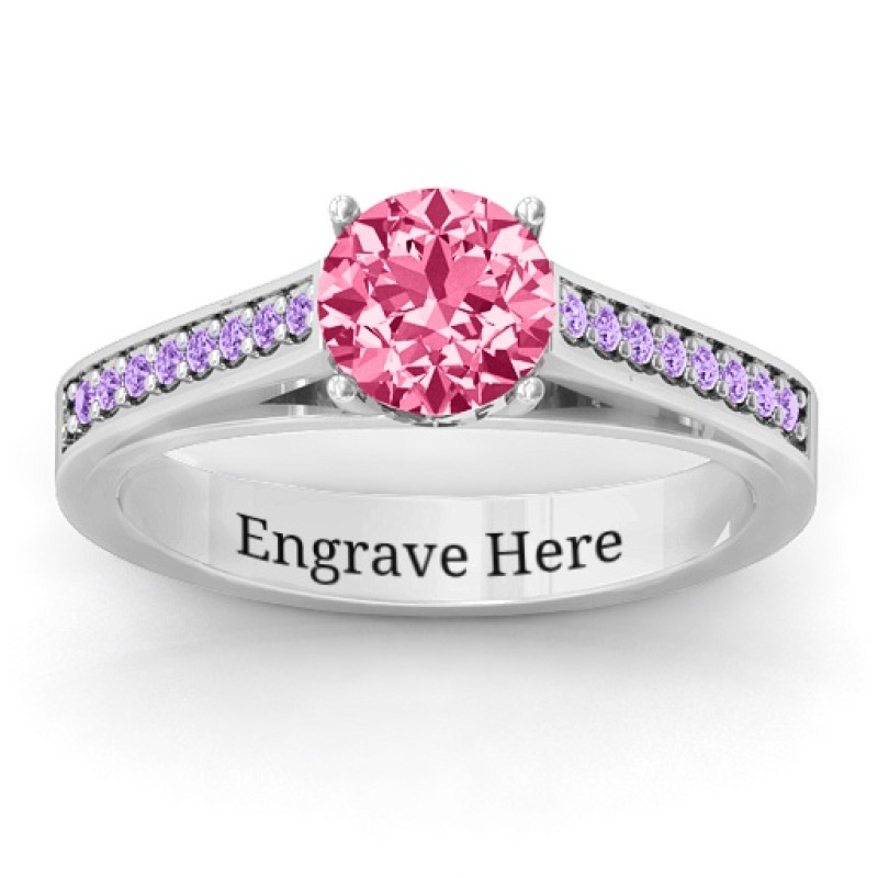 Large Round Solitaire Ring with Channel Set Accents - View 2 Large round solitaire ring with channel-set accent stones, gallery view
