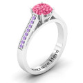 Large Round Solitaire Ring with Channel Set Accents - View 3 Large round solitaire ring with channel-set accent stones, gallery view