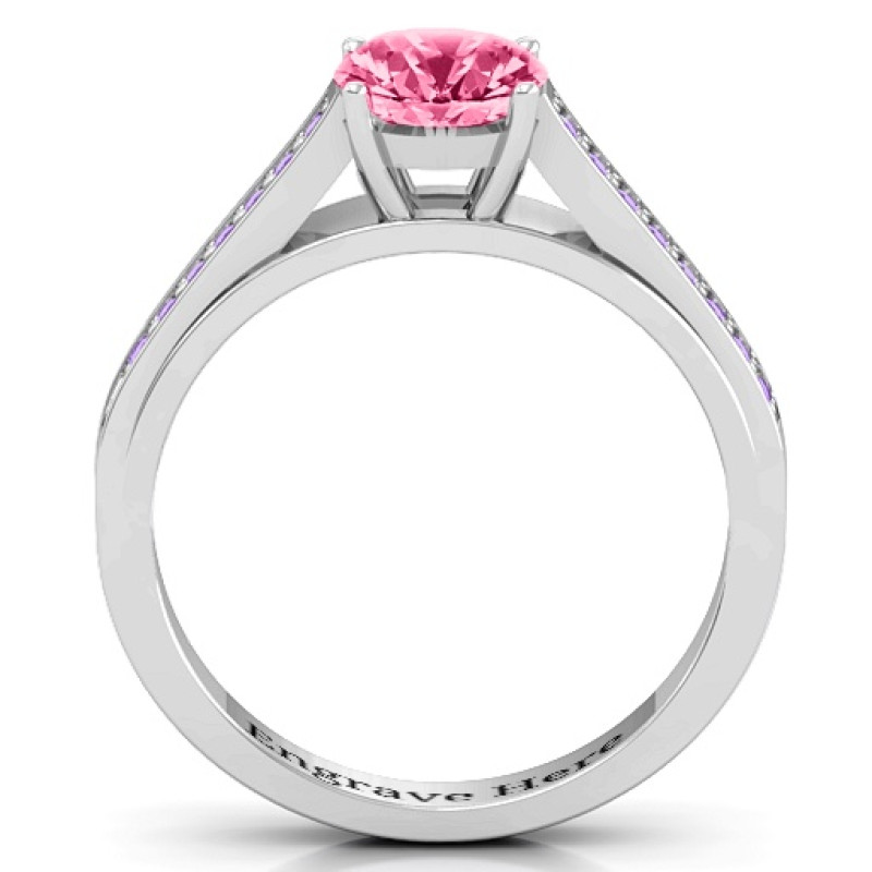 Large Round Solitaire Ring with Channel Set Accents - View 4 Large round solitaire ring with channel-set accent stones, gallery view
