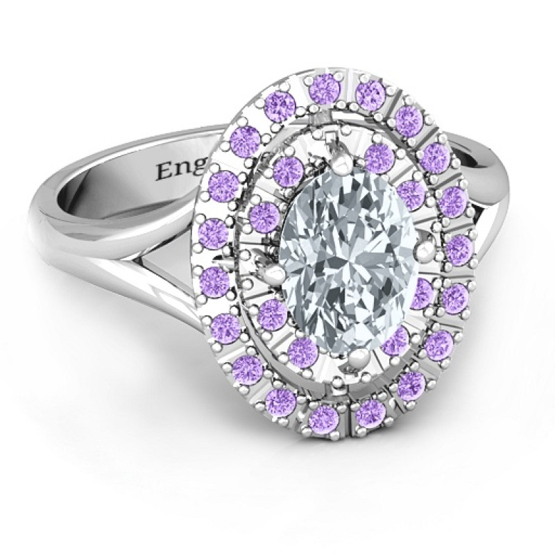 Margaret Double Halo Ring Margaret Double Halo Ring with oval centre stone and round accent stones