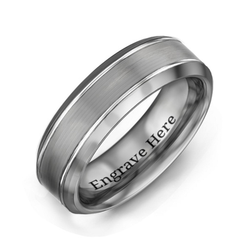 Men's beveled edge tungsten ring with brushed centre