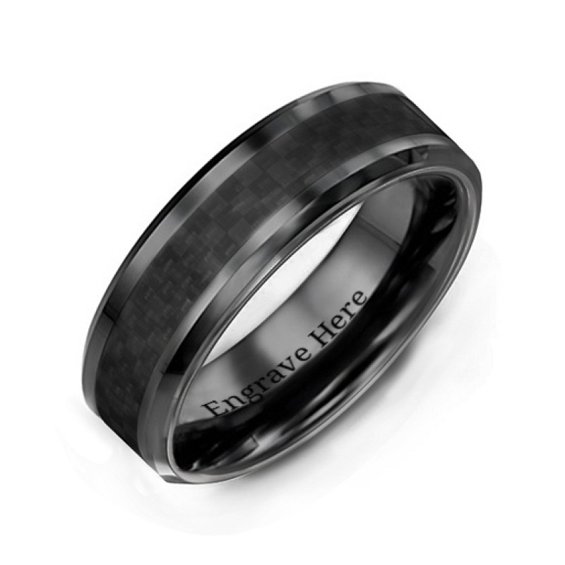 Men's Black Nightfall Ceramic Ring Men's Black Nightfall Ceramic Ring with black carbon fiber detail