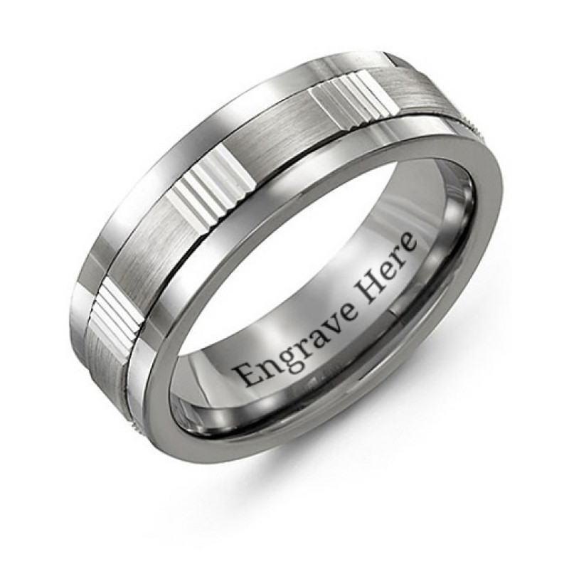 Men's Brushed Ribbed Tungsten Band Ring Men's brushed ribbed tungsten band ring