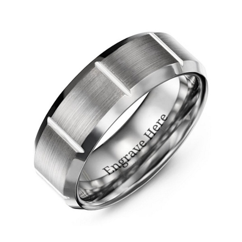 Men's 8mm tungsten ring with vertical groove detailing