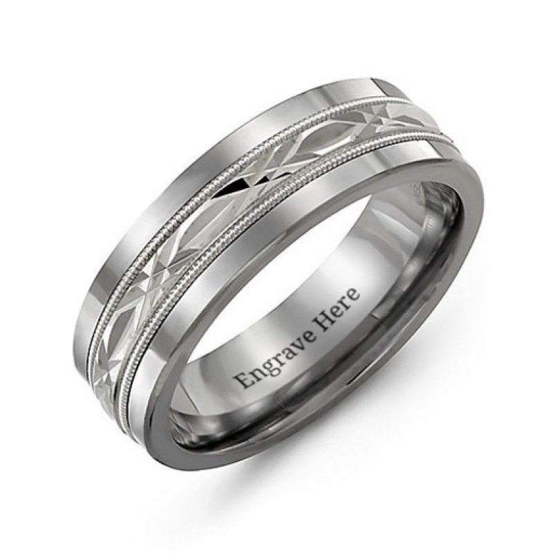 Men's cut-out XO centre tungsten band ring
