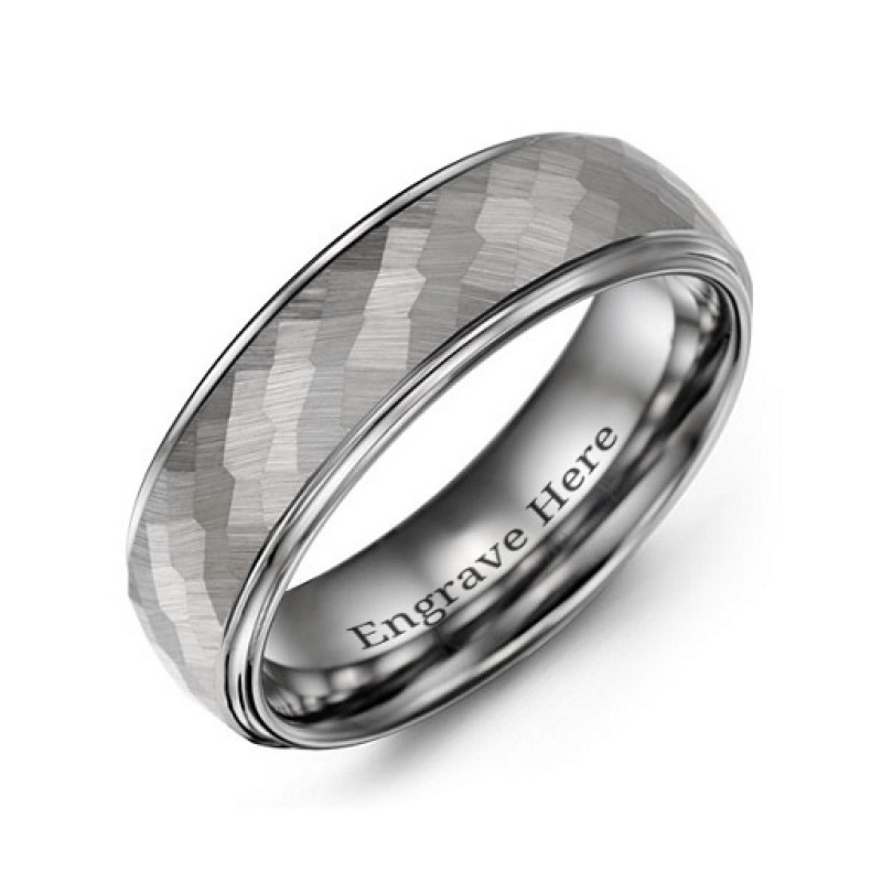 Men's Polished Tungsten Ring with Faceted Satin Centre Men's polished tungsten ring with faceted satin centre