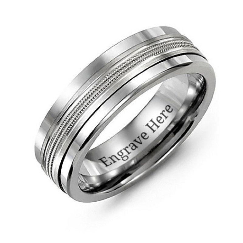 Men's Modern Beaded Centre Tungsten Band Ring Men's modern beaded centre tungsten band ring