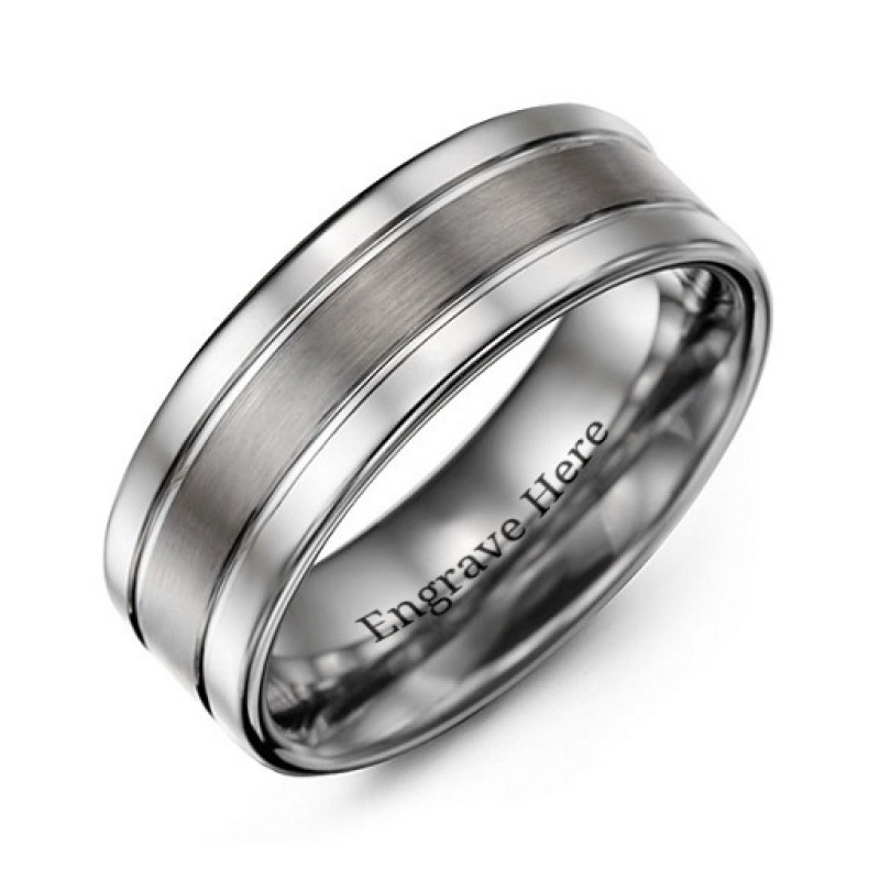 Men's polished tungsten ring with brushed centre band