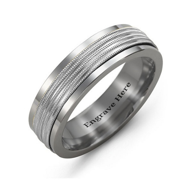 Men's Ribbed Centre Tungsten Band Ring Men's ribbed centre tungsten band ring