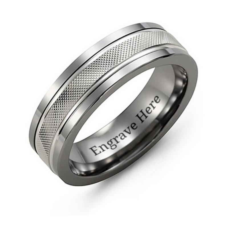 Men's Diamond-Cut Ring with Polished Edges Men's textured diamond-cut ring with polished edges