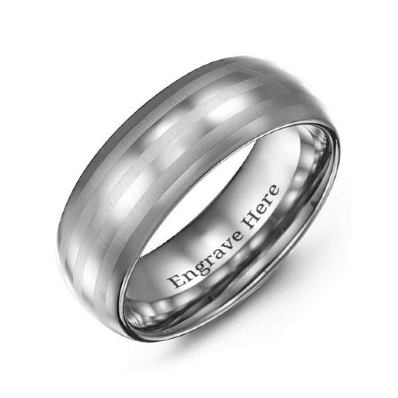 Men's 8mm Tungsten Triple Stripe Satin Centre Ring Men's tungsten ring with polished edges and three satin centre stripes