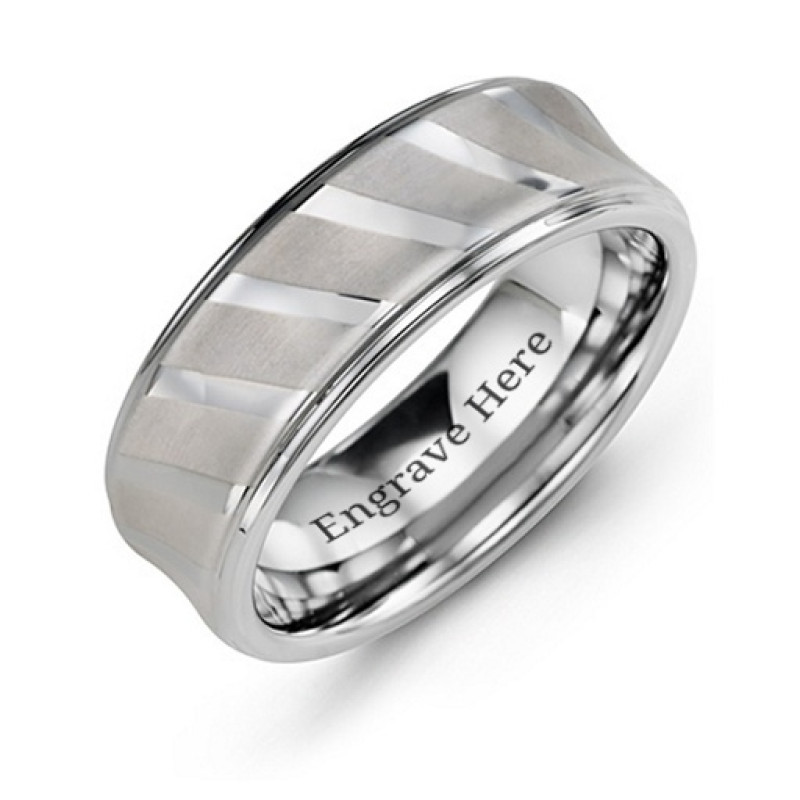 Men's Tungsten Ring with Diagonal Brushed Stripes Men's tungsten ring with diagonal brushed stripes
