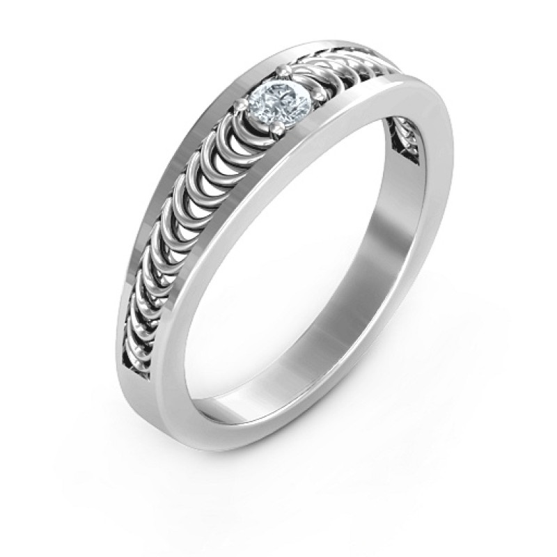 Modern Elegance Band Ring Modern Elegance Band Ring with open ribbing and a round centre stone