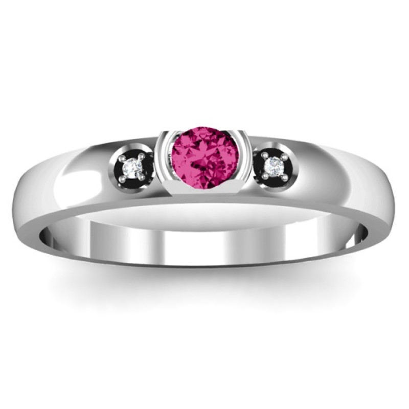 Open Bezel Ring with Accent Stones Open bezel ring with round centre stone and two accent stones