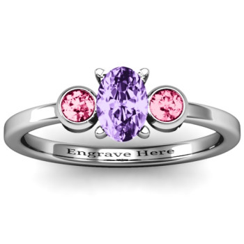 Oval Centre with Twin Bezel Rounds Ring Oval Centre with Twin Bezel Rounds Ring