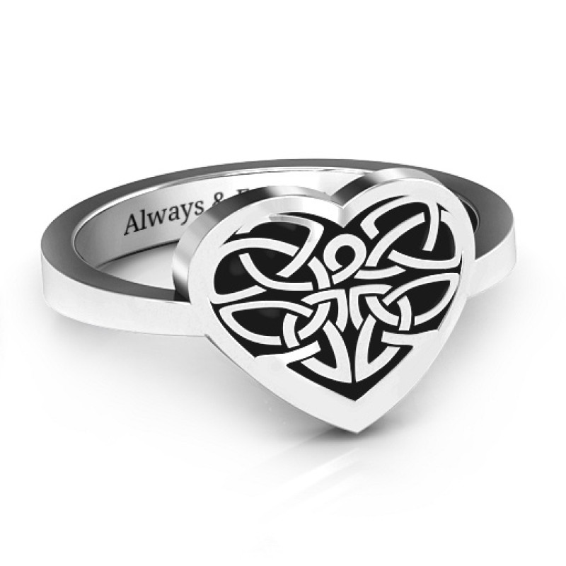 Oxidized sterling silver Celtic heart ring with Trinity Knot detail