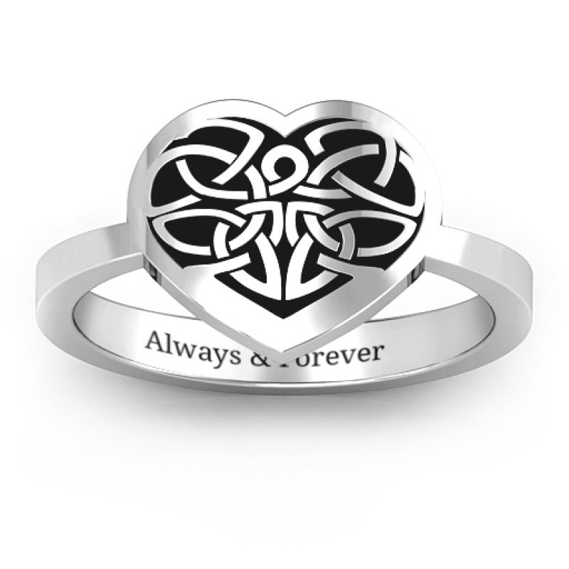 Oxidized sterling silver Celtic heart ring view