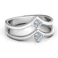 Peaks and Valleys geometric ring with two princess-cut stones