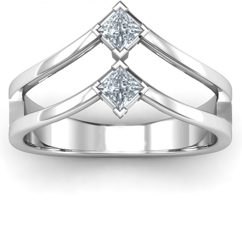 Peaks and Valleys geometric ring with princess-cut stones, alternate view