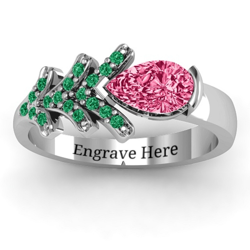 Pear Tree Ring with a pear-shaped zirconia centre stone and round accents