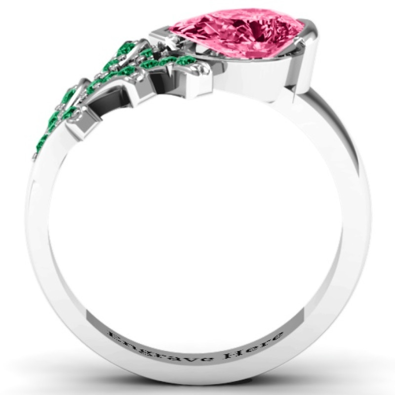 Pear Tree Ring with a pear-shaped zirconia centre stone and round accents