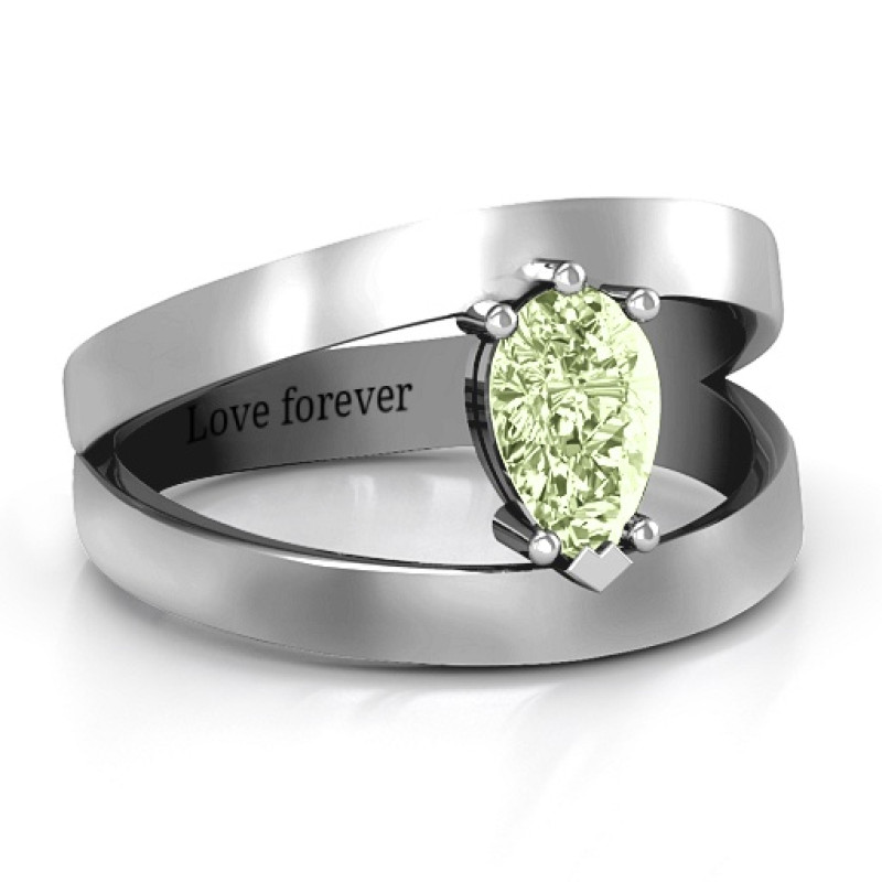 Pear With Flair Engraved Birthstone Ring Pear With Flair ring with a pear-cut stone and split-shank detailing