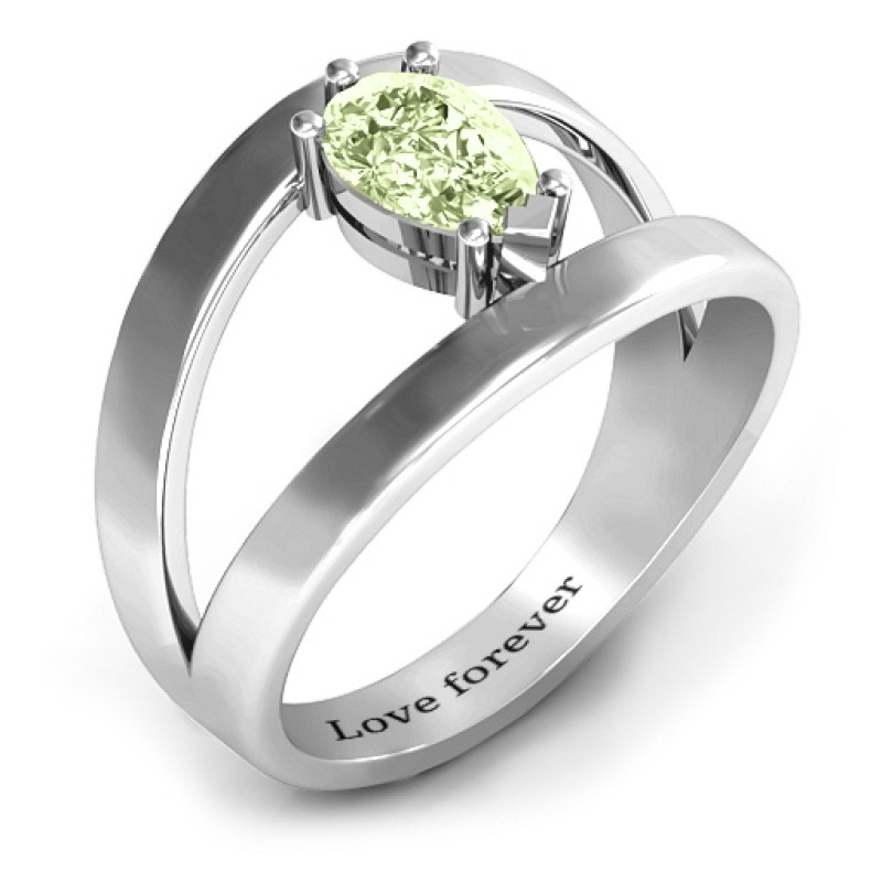 Pear With Flair Engraved Birthstone Ring Pear With Flair ring with a pear-cut stone and split-shank detailing