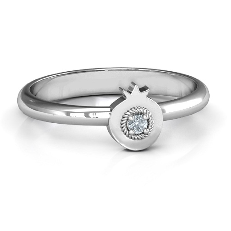 Pomegranate Ring with Chai symbol and round stone