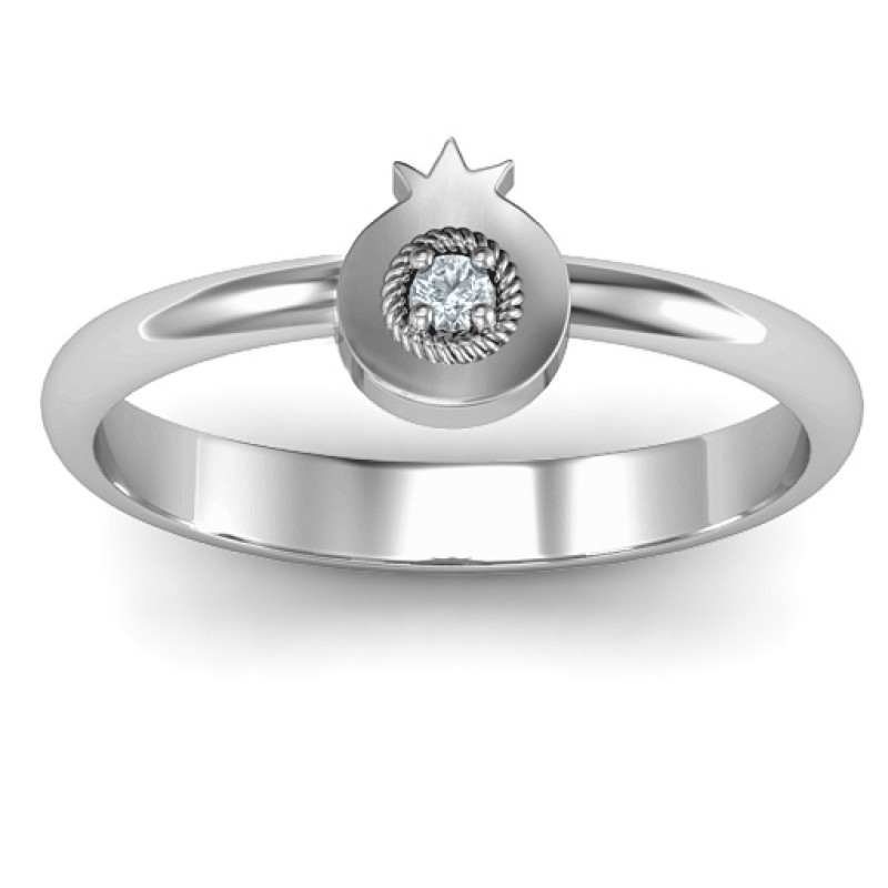 Pomegranate Ring with Chai symbol and round stone