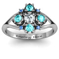 Round Stone Beehive Bloom Ring with accent stones