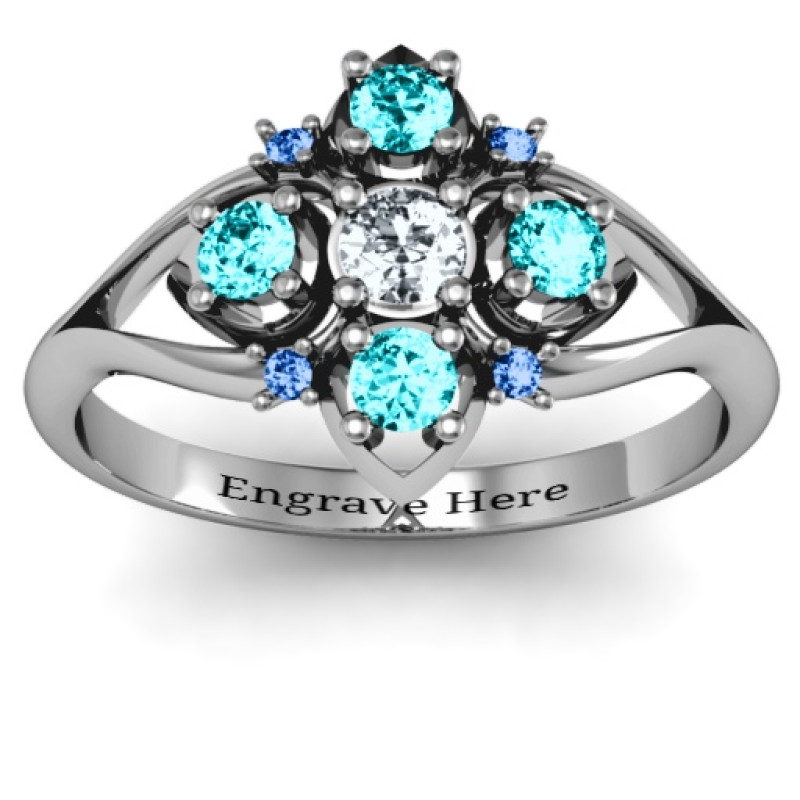 Round Stone Beehive Bloom Ring with accent stones