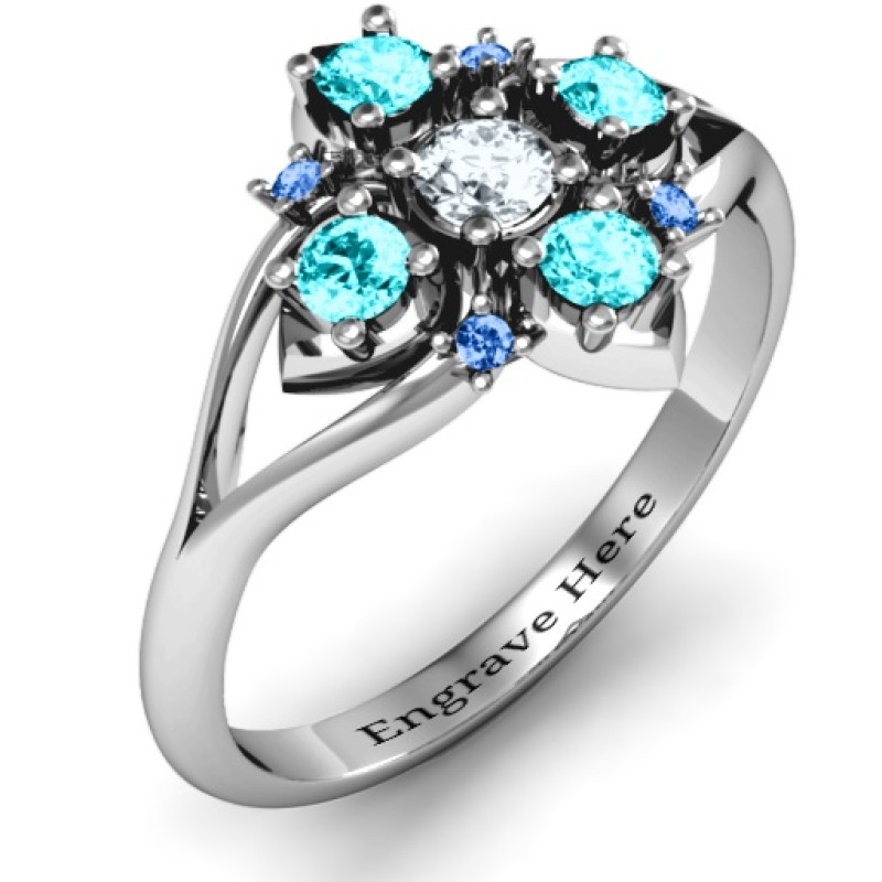 Round Stone Beehive Bloom Ring with accent stones