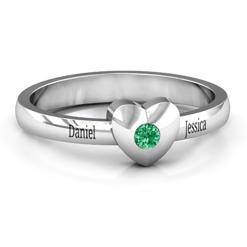 Solid Heart with Single Gemstone Ring Solid heart ring with a single round gemstone